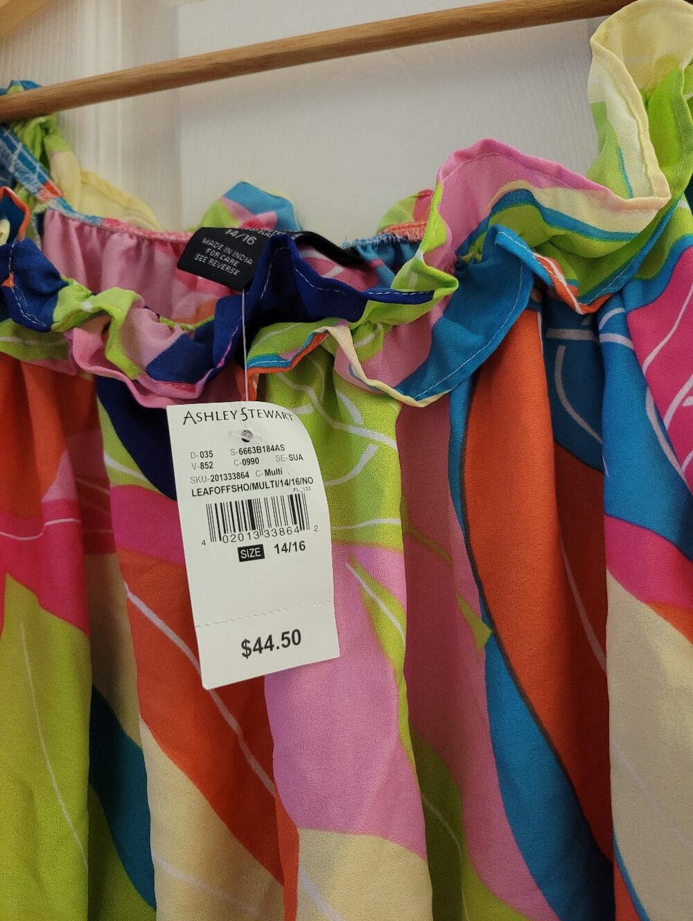 Ashley Stewart Multi-Color Off-Shoulder Ruffle Tunic - Picture 2 of 2
